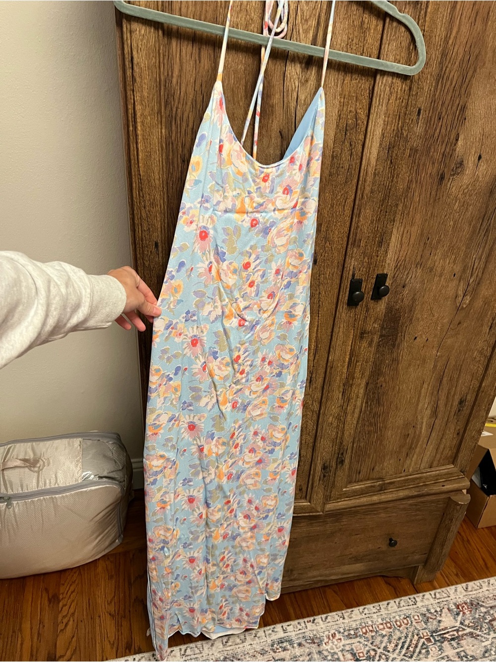 Something Navy Pastel Blue Floral Maxi Dress - Picture 3 of 6